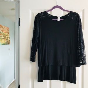 Classy Black Nursing & Maternity Top w Lace Sleeve